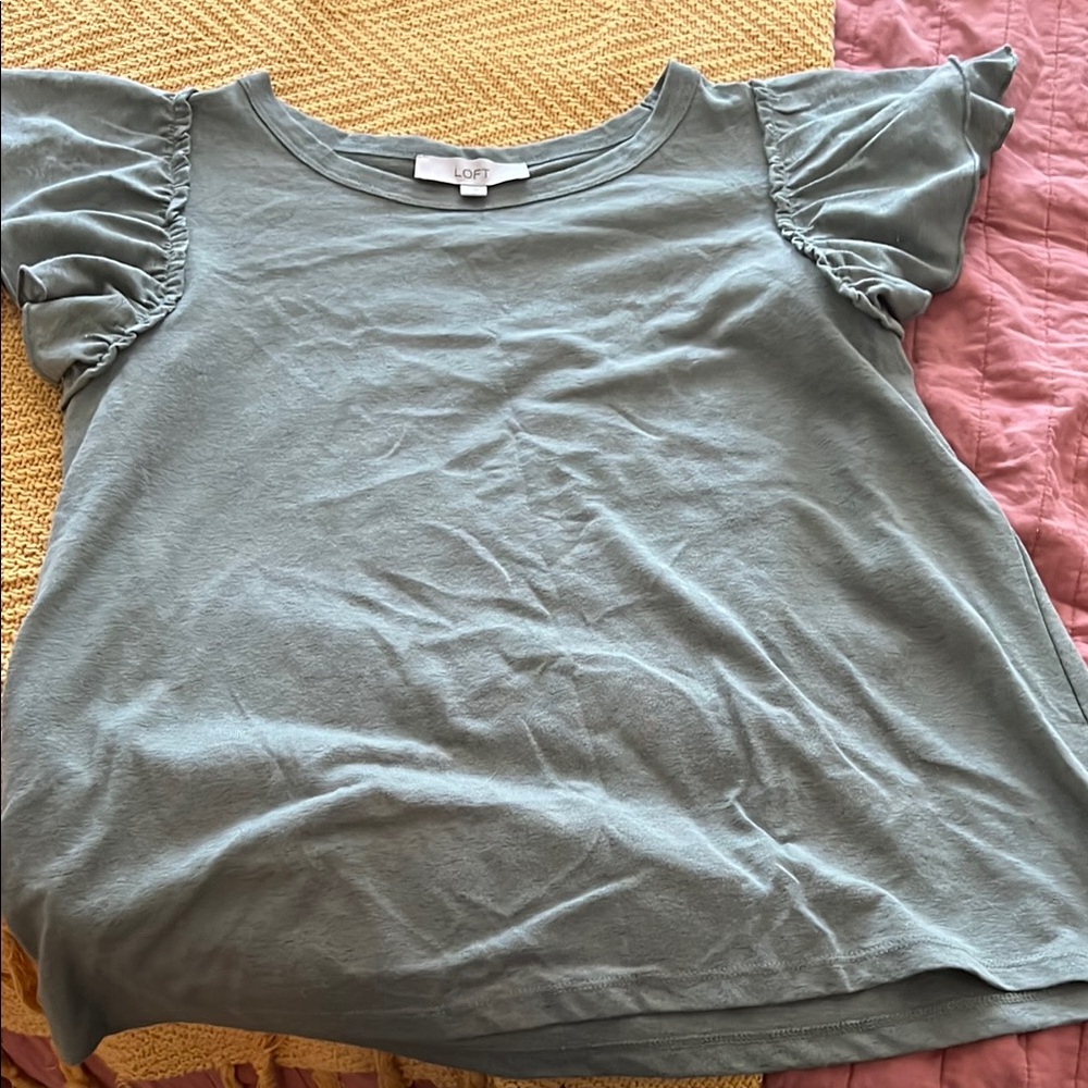 Loft Ruffle Sleeve Top in sage green